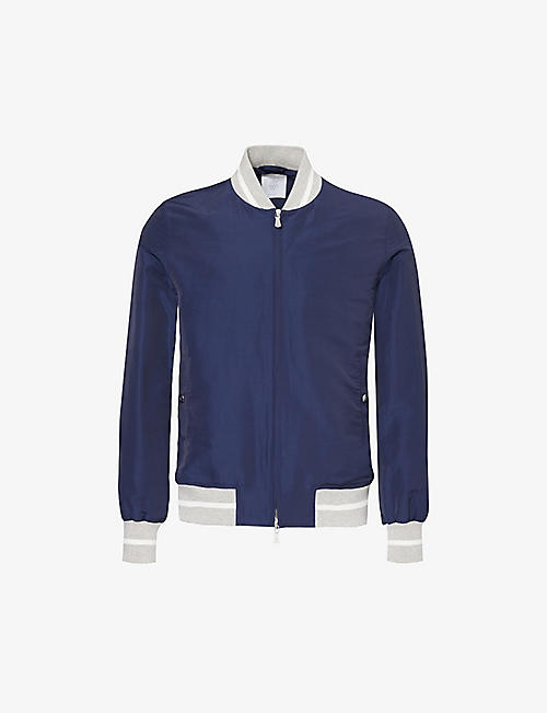 ELEVENTY: Stand-collar ribbed-trim linen-blend jacket