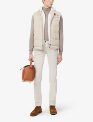 Shop Eleventy Men's Sand And White Detachable-hood Quilted Suede-down Down Gilet