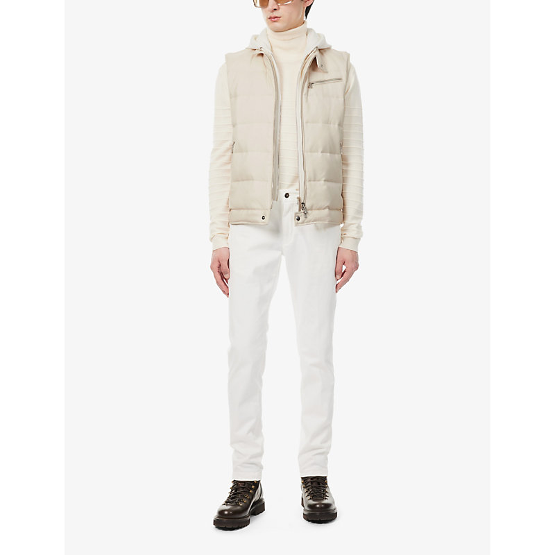 Shop Eleventy Men's Ivory And White Detachable-hood Quilted Cashmere And Silk-blend Down Gilet