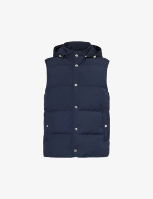 Eleventy Mens Navy Detachable-hood Padded Wool-blend Down Gilet