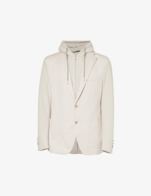 ELEVENTY: Detachable-hood notched-lapel cotton-blend jacket