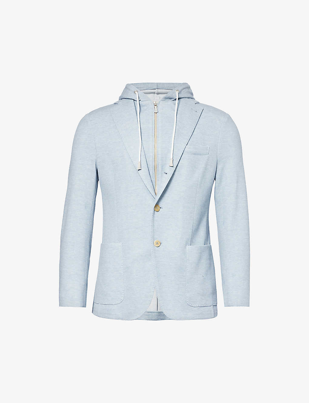 Shop Eleventy Men's Light Blue Single-breasted Hooded Cotton And Cashmere-blend Blazer