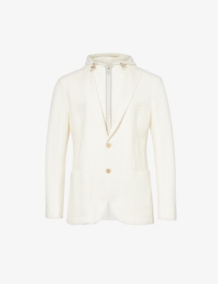 Eleventy Mens White And Ivory Hooded Notched-lapel Linen And Cotton-blend Blazer