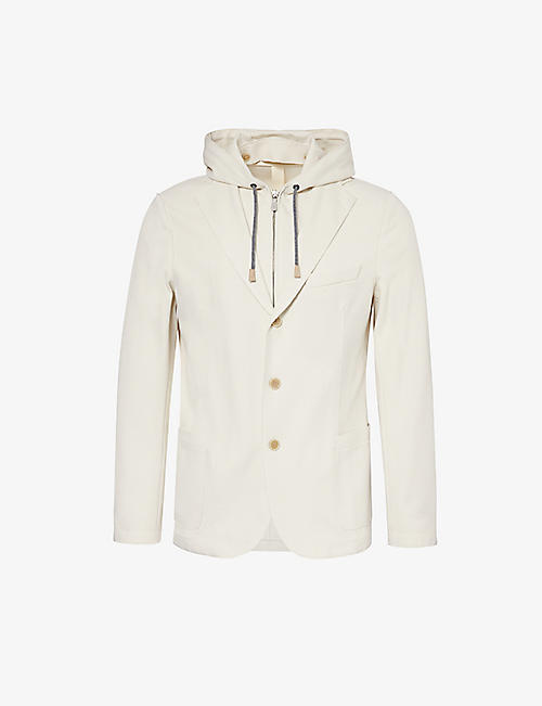 ELEVENTY: Detachable-hood notched-lapel stretch cotton-blend jacket
