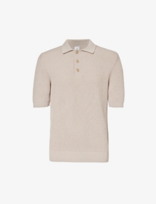 Eleventy Mens Sand Ribbed-trim Regular-fit Cotton-knit Polo Shirt