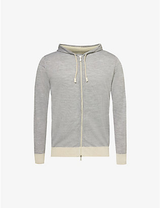 ELEVENTY: Relaxed-fit contrast-trim wool and silk-blend knit hoody