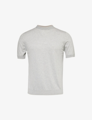 Shop Eleventy Men's Grey And Sand Short-sleeved Crew-neck Cotton-knit Top