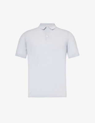 Eleventy Mens Light Blue Ribbed-trim Regular-fit Cotton Polo Shirt