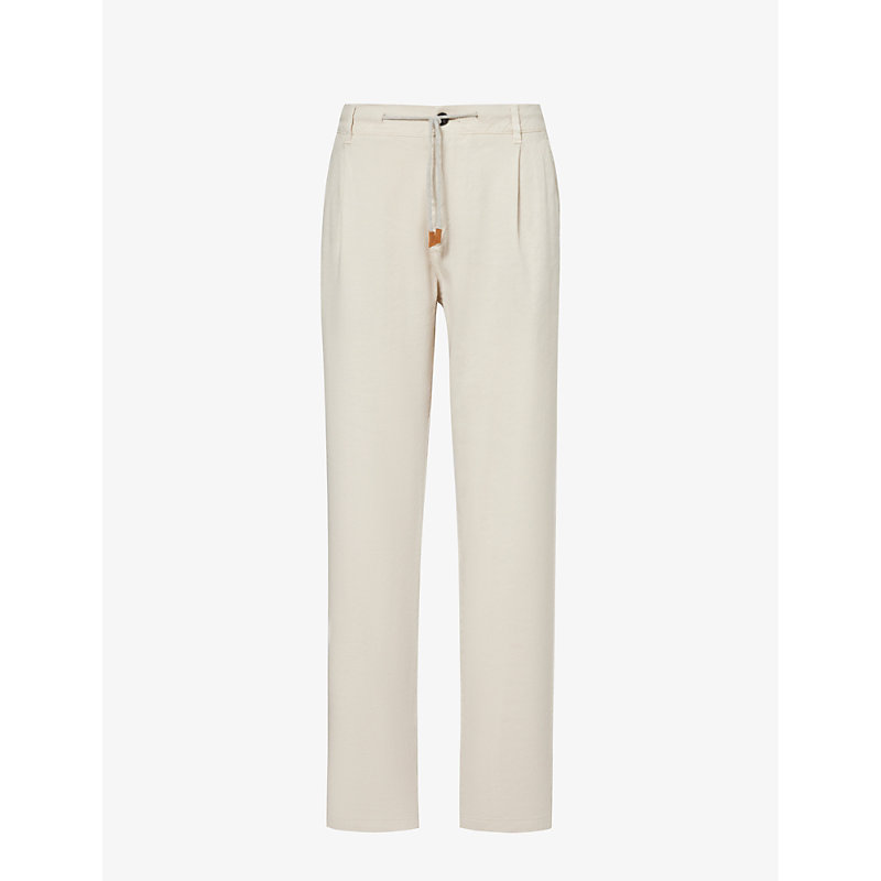 Shop Eleventy Men's Sand Drawstring-waist Straight-leg Linen-blend Trousers