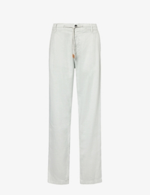 Shop Eleventy Men's Green Drawstring-waist Straight-leg Linen-blend Trousers