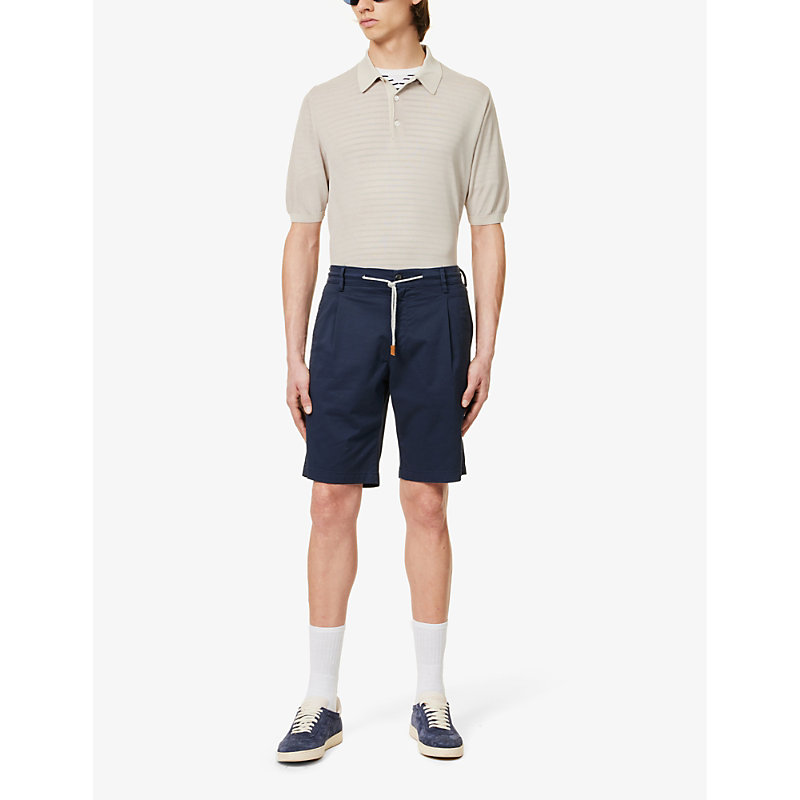 Shop Eleventy Mens Navy Drawstring-waist High-rise Stretch-cotton Shorts