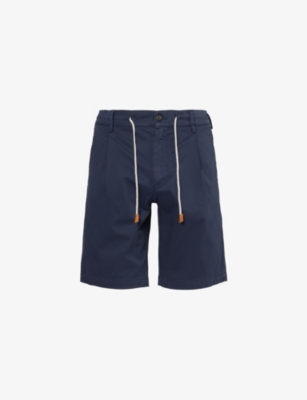 Shop Eleventy Men's Navy Drawstring-waist High-rise Stretch-cotton Shorts