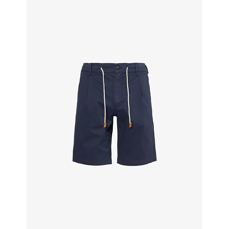 Shop Eleventy Drawstring-waist High-rise Stretch-cotton Shorts In Navy