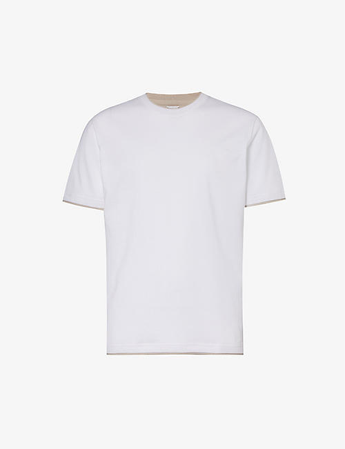 ELEVENTY: Crewneck ribbed-trim cotton-jersey T-shirt