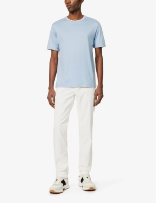 Shop Eleventy Mens Light Blue And Grey Crewneck Ribbed-trim Cotton-jersey T-shirt
