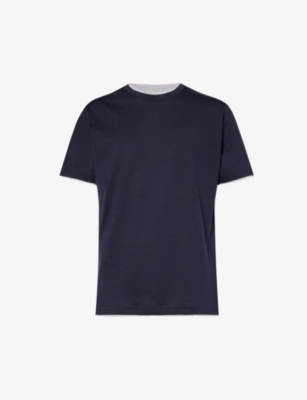 Eleventy Mens Navy And Grey Crewneck Ribbed-trim Cotton-jersey T-shirt