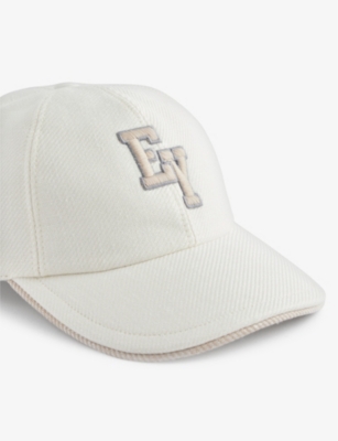 Shop Eleventy Brand-appliqué Linen-blend Cap In White And Sand