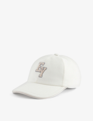 Shop Eleventy Brand-appliqué Linen-blend Cap In White And Sand