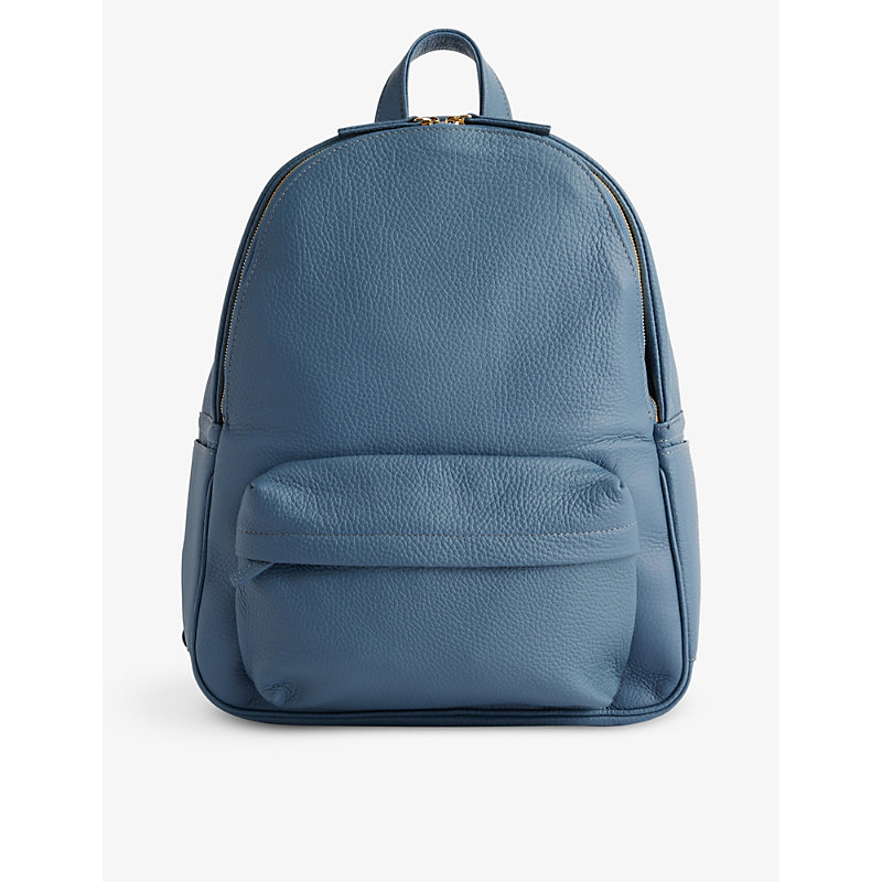 Shop Eleventy Mens Light Blue Zip-pocket Leather Backpack