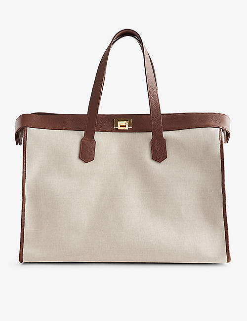 ELEVENTY: Brand-embossed leather-trimmed cotton tote bag