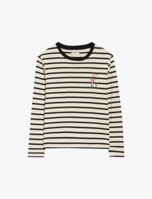 CLAUDIE PIERLOT: Stripe-print graphic-embroidered cotton T-shirt