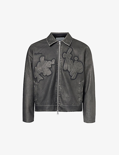 HOUSE OF SUNNY: Take A Trip brand-embroidered faux-leather jacket
