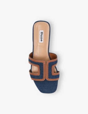 Shop Dune Women's Navy-denim Fabric Loupe Open-strap Denim Slider Sandals