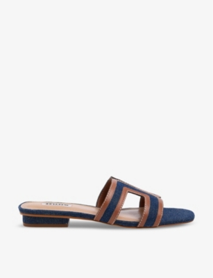 DUNE: Loupe open-strap denim slider sandals