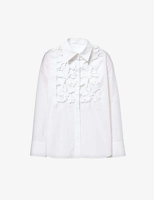 VALENTINO GARAVANI: Floral-embellished relaxed-fit cotton-poplin shirt