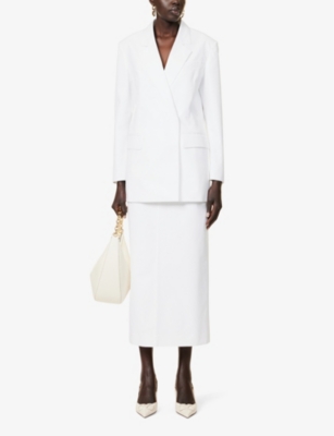 Shop Valentino Garavani Womens Bianco Ottico Padded-shoulder Notch-lapel Cotton Blazer