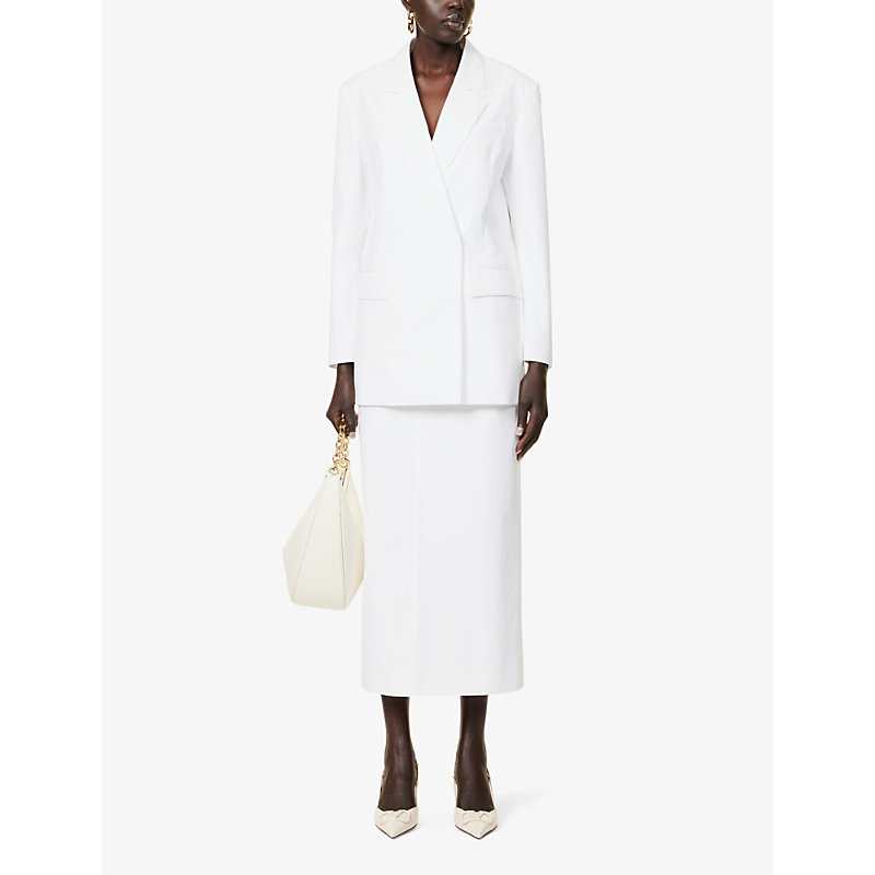 Shop Valentino Garavani Women's Bianco Ottico Padded-shoulder Notch-lapel Cotton Blazer