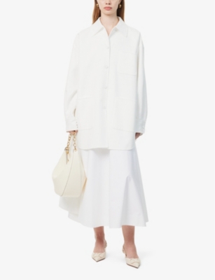 Shop Valentino Garavani Women's Bianco Spread-collar Relaxed-fit Cotton-blend Shirt