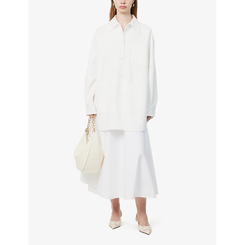 Shop Valentino Garavani Women's Bianco Spread-collar Relaxed-fit Cotton-blend Shirt