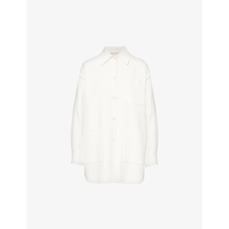 Valentino Garavani Womens Bianco Spread-collar Relaxed-fit Cotton-blend Shirt