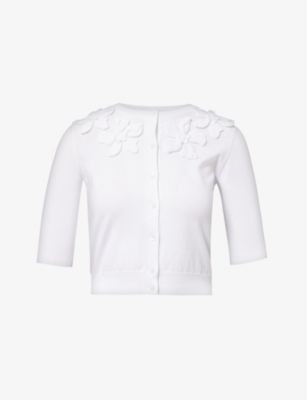 Valentino Garavani Womens Bianco Floral-pattern Slim-fit Cotton-knit Cardigan