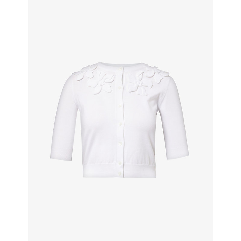 Valentino Garavani Womens Bianco Floral-pattern Slim-fit Cotton-knit Cardigan