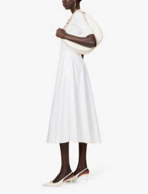 Shop Valentino Garavani Women's Bianco Ottico Flared-hem Mid-rise Linen Midi Skirt