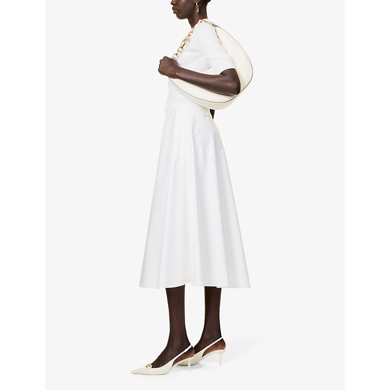 Shop Valentino Garavani Women's Bianco Ottico Flared-hem Mid-rise Linen Midi Skirt