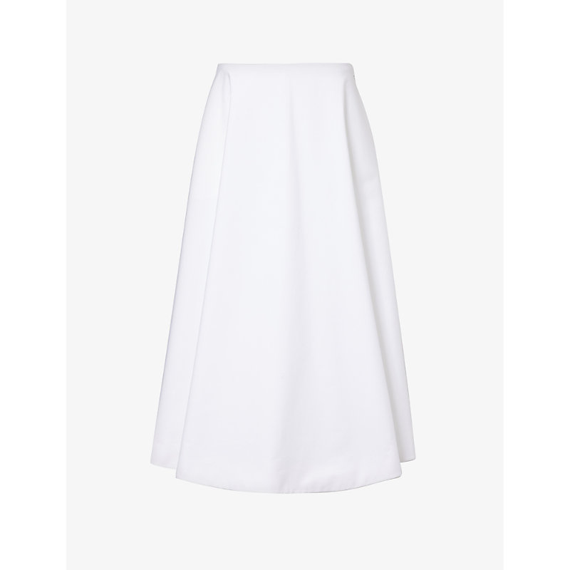 Valentino Garavani Womens Bianco Ottico Flared-hem Mid-rise Linen Midi Skirt