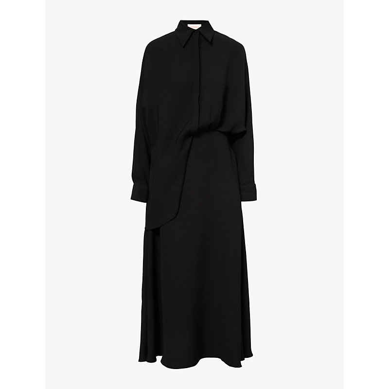 Valentino Garavani Womens Nero Spread-collar Relaxed-fit Silk Midi Dress In Black