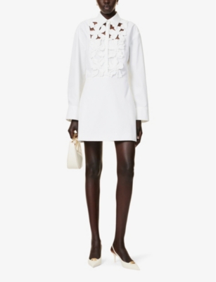 Shop Valentino Garavani Women's Bianco Floral-motif Collared Cotton Mini Dress