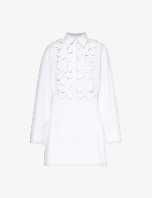 VALENTINO GARAVANI: Floral-motif collared cotton mini dress