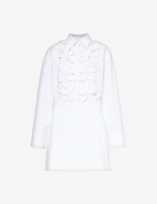 Valentino Garavani Womens Bianco Floral-motif Collared Cotton Mini Dress