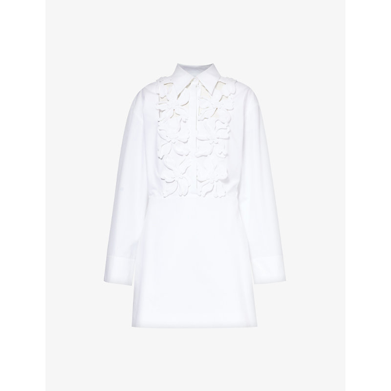 Valentino Garavani Womens Bianco Floral-motif Collared Cotton Mini Dress