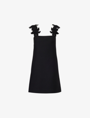 Shop Valentino Garavani Women's Nero Floral-embellished Wool And Silk-blend Mini Dress