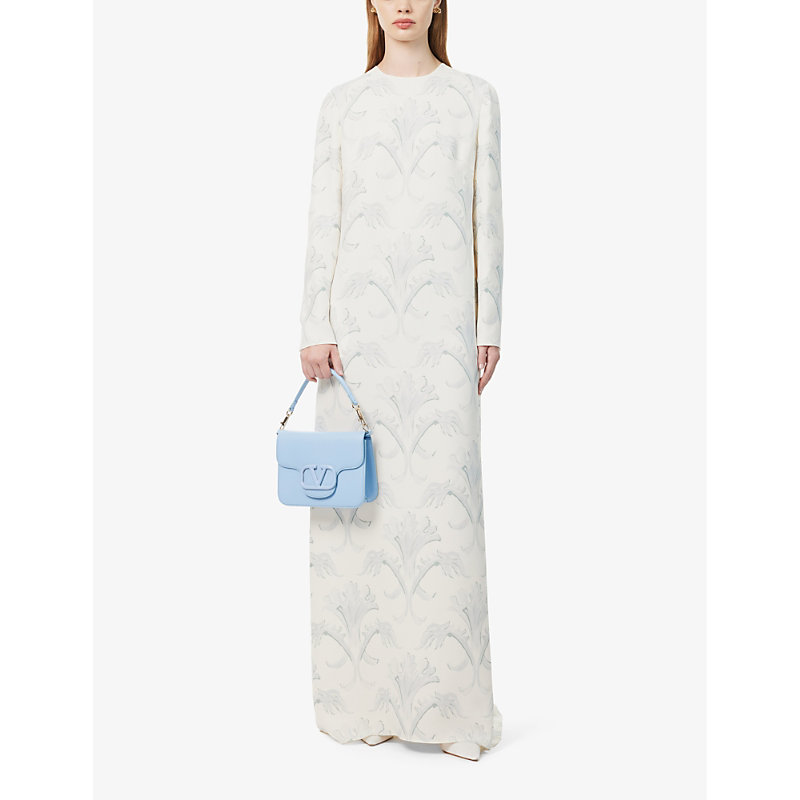 Shop Valentino Garavani Women's Avorio Perla Floral-pattern Flared-hem Silk Maxi Dress