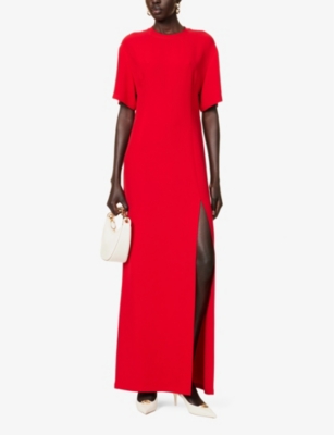 Shop Valentino Garavani Women's Rosso Round-neck Slim-fit Silk Maxi Dress