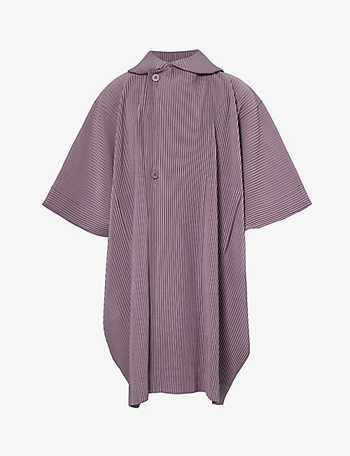 HOMME PLISSE ISSEY MIYAKE: Pleated cape-sleeved relaxed-fit knitted hooded coat