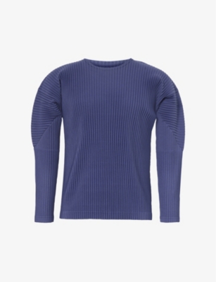 Shop Issey Miyake Homme Plisse  Men's 76-blue Charcoal Pleated Crewneck Knitted T-shirt