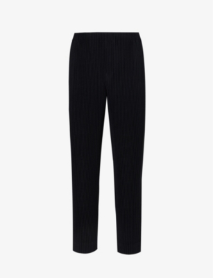 Shop Issey Miyake Homme Plisse  Men's 15-black Pleated Tapered-leg Regular-fit Knitted Trousers
